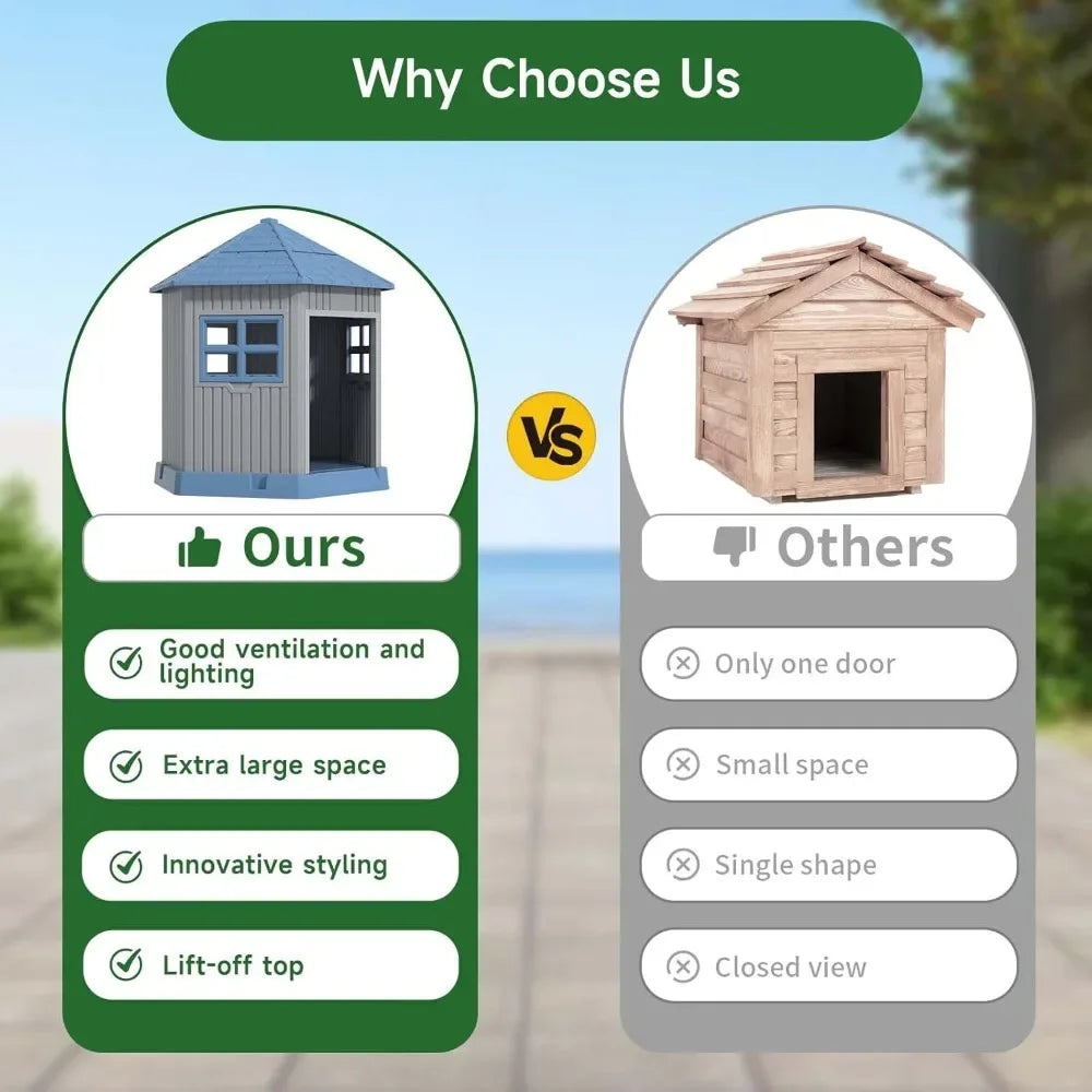 Dog House Indoor Outdoor Durable Large Dog Shelter with Outside Kennel with Window and Elevated Floor for Small Medium