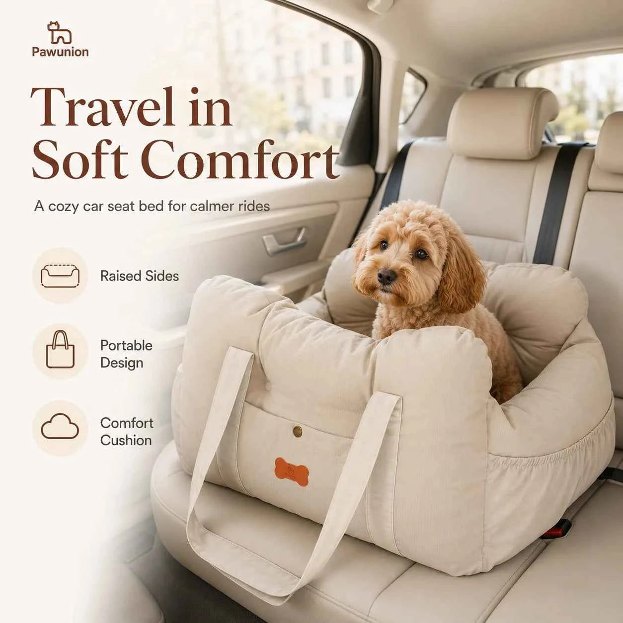 Dog Car Seat for Small Medium Dogs, Portable Pet Booster Seat with Soft Plush Interior, Storage Pocket & Safety Tether, Cozy Travel Bed for Front or Back Seat