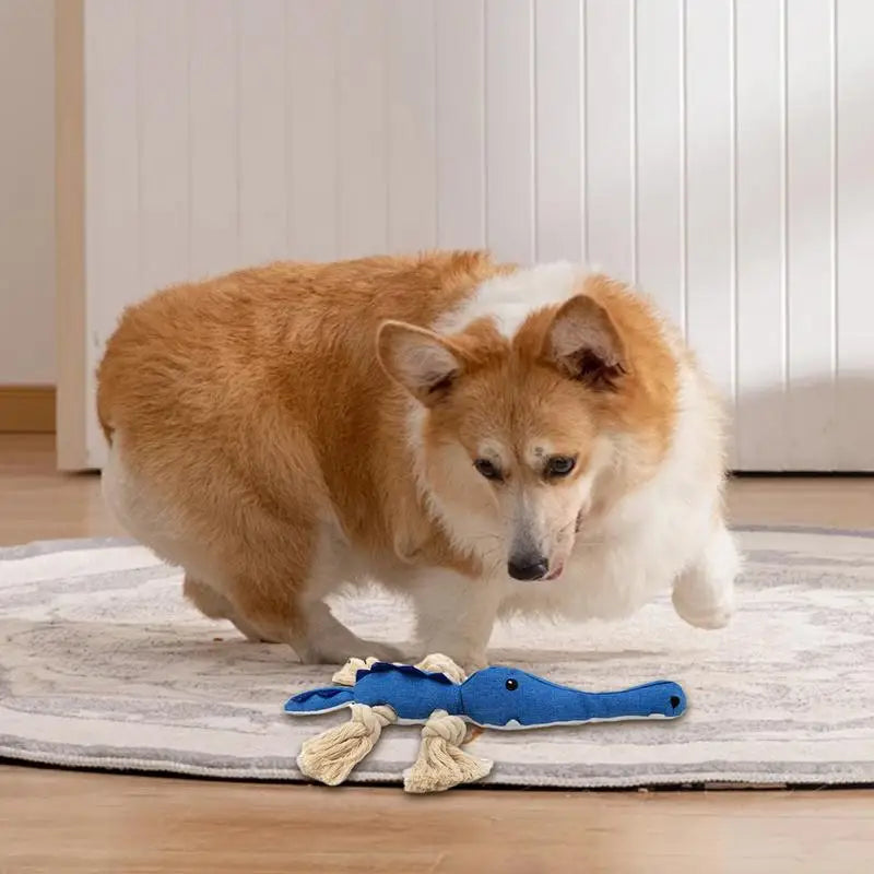 High Concerned Plush Dog Chew Toy With Squeaker And Cotton Rope Knot Interactive For Dental Health