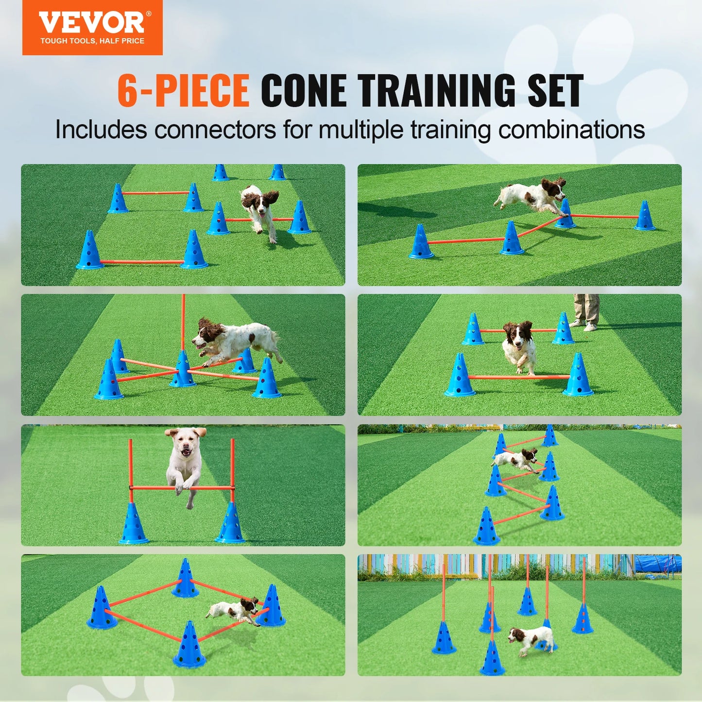 SucceBuy Dog Agility Hurdle Cone Set Agility Training Equipment Height Adjustable Crossbar Puppy Obstacle Course Jump Starter