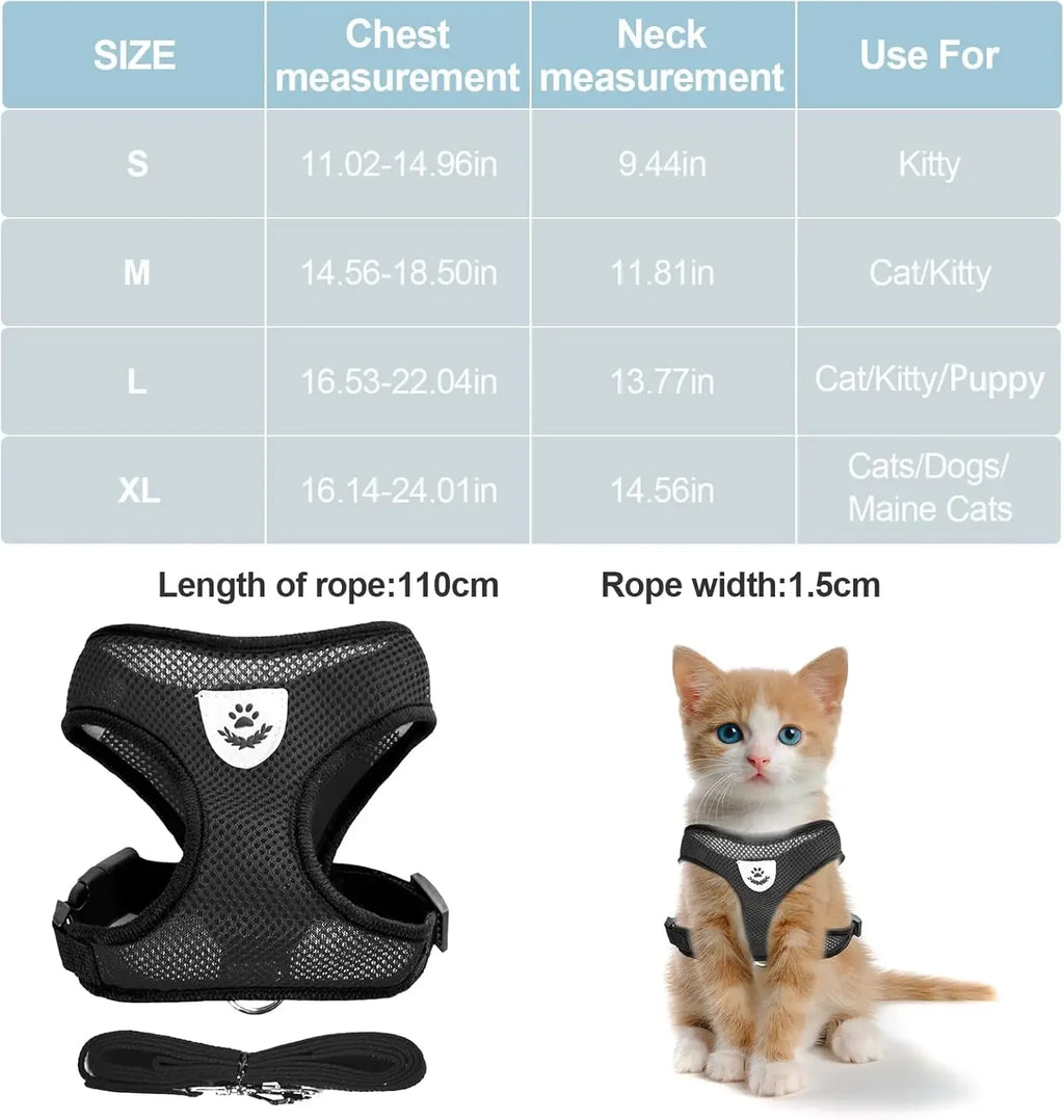 NONECN Cat Chest Harness And Leash Set Summer Mesh Adjustable