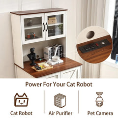 71" Dog Proof Cat Litter Box Enclosure, Litter Collector & Outlet, LED Cabinet for Self Cleaning Box, White, Custom