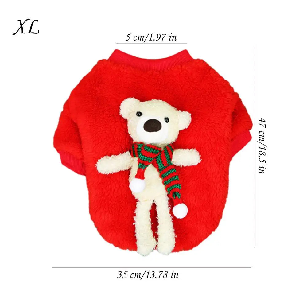 Pet Christmas Costumes Cartoon Pet Winter Plush Dress Warm Dog Cosplay Hoodie Dog Holiday Apparel With Bear For
