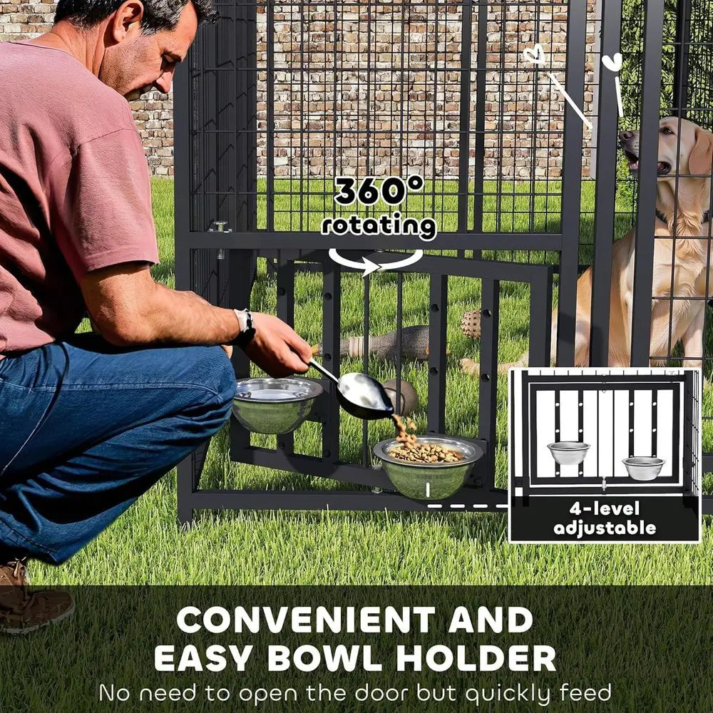 Heavy Duty Outdoor Dog Kennel With Adjustable Bowls And Lock