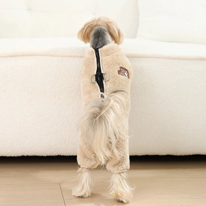Soft Fleece Dog Clothes Winter Four Legs Covered  Plush Pet Coat Zipper Jacket Autumn Overall For Small Middle Dog