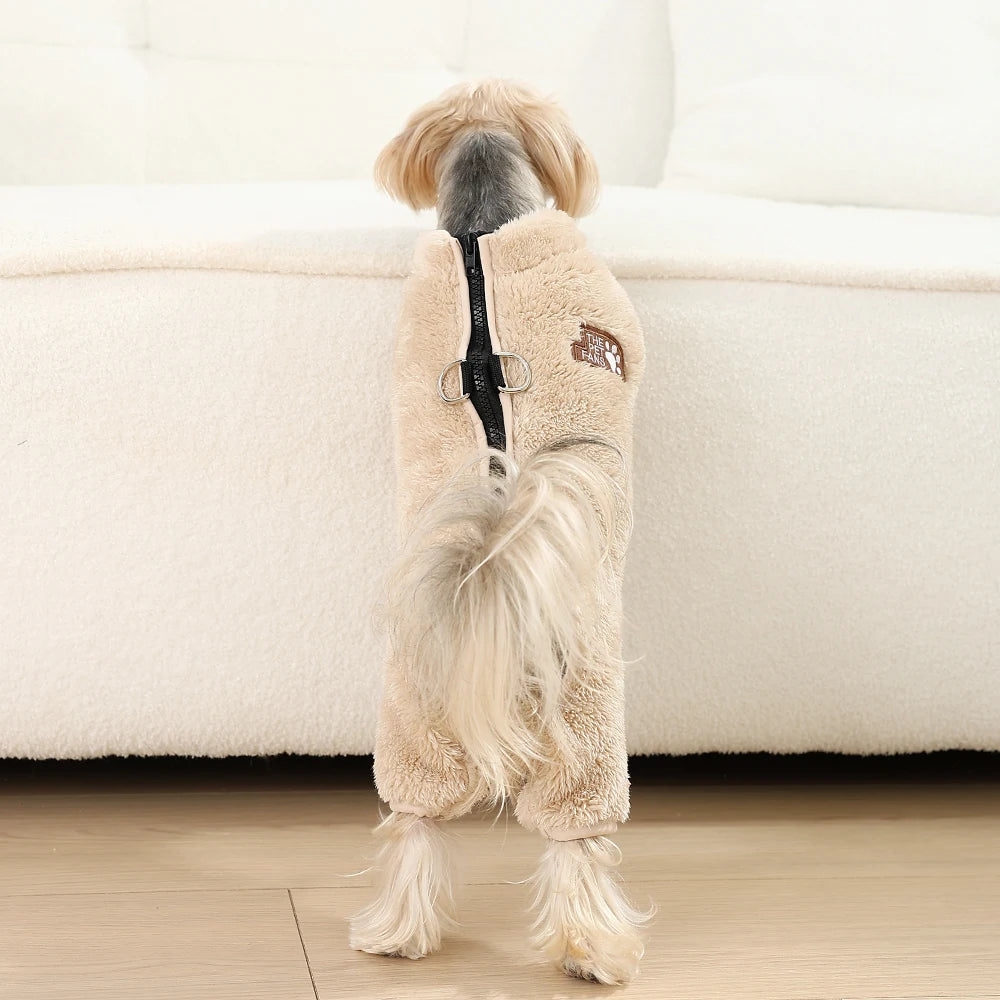 Soft Fleece Dog Clothes Winter Four Legs Covered  Plush Pet Coat Zipper Jacket Autumn Overall For Small Middle Dog
