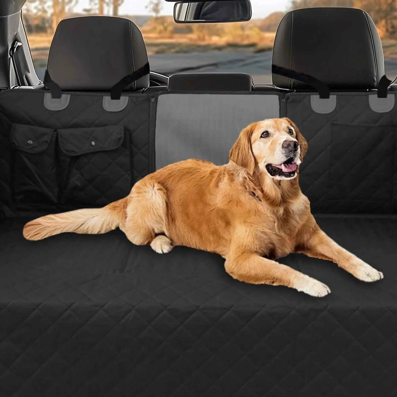 Bingopaw Large Dog Car Seat Cover Back Seat Extender Backseat Protection for Cars with Pockets Hard Bottom Waterproof Scratch-Proof Dog Hammock