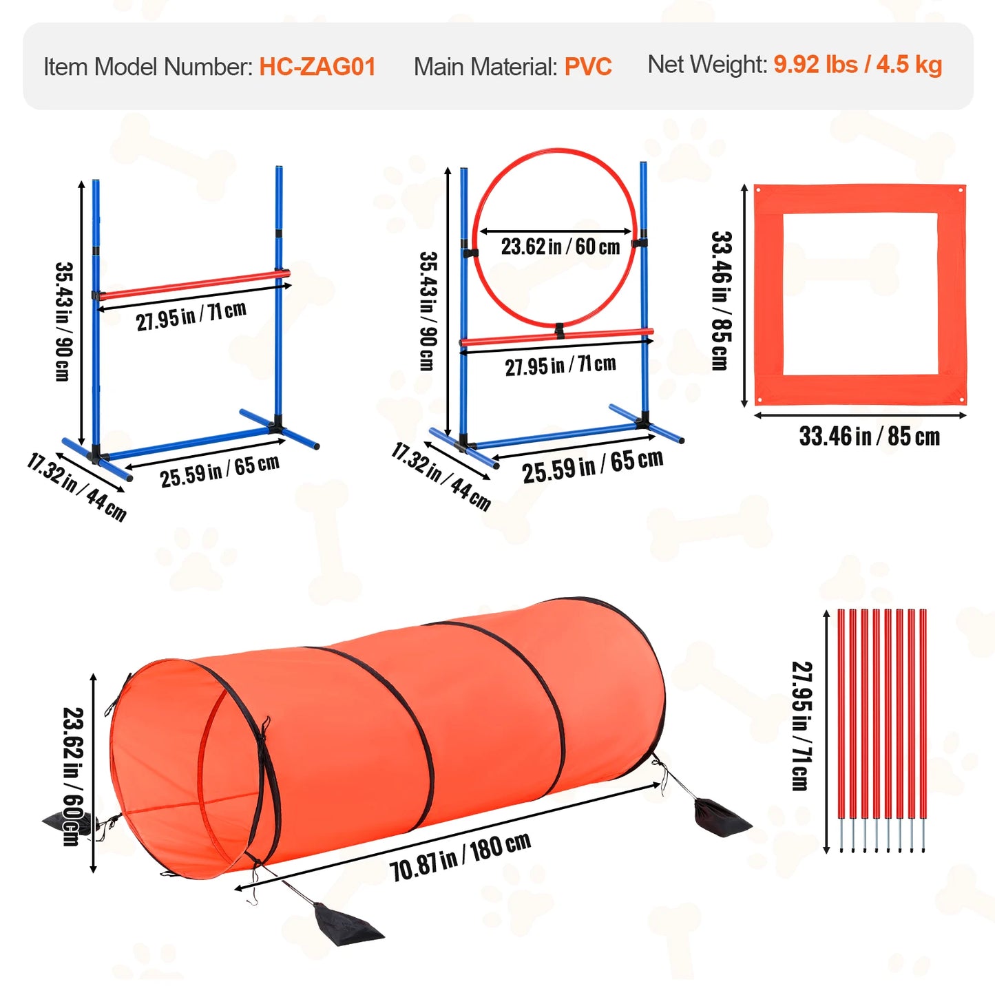 SucceBuy Dog Agility Hurdle Cone Set Agility Training Equipment Height Adjustable Crossbar Puppy Obstacle Course Jump Starter