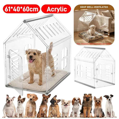 Acrylic Dog Cat House Lockable Ventilated Modern Dogs Crate Clear Dog Playpen for Small and Medium Dogs Pets 610x400x600mm
