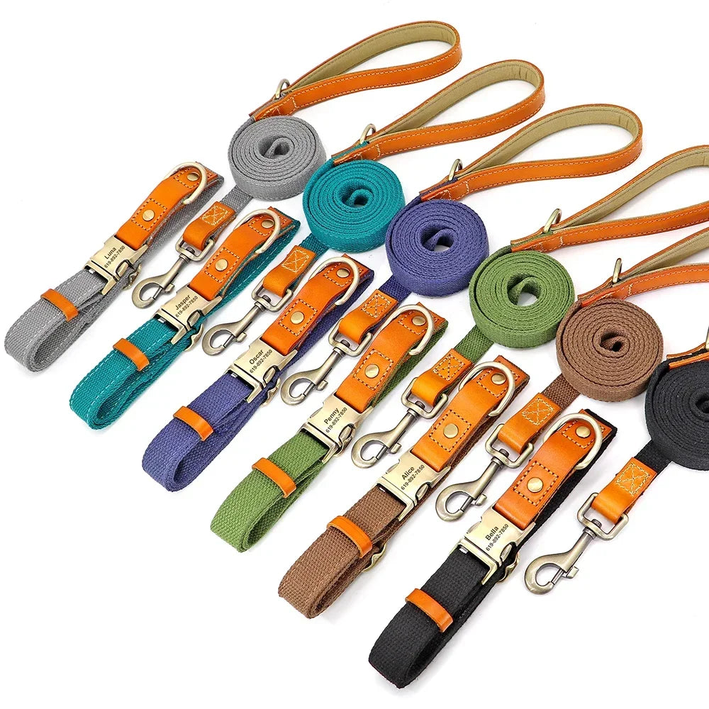 Pet Artist Nylon Custom Dog Collar Leash Set Nameplate ID
