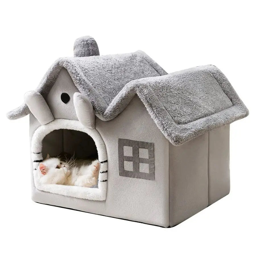 Double Roof Indoor Dog House Cat Nest Foldable Kennel Foam