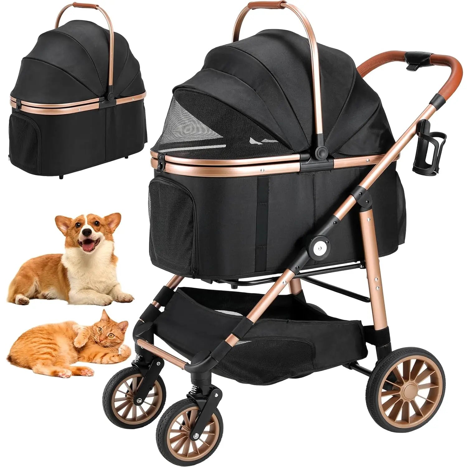 Foldable Dual Cat And Dog Stroller With 360 Degree Wheels