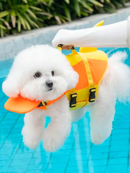 1pc Dog Life Jacket, Cute Shark Design, High Buoyancy Safety Life Vest With Rescue Handle, Suitable For Beach In Summer