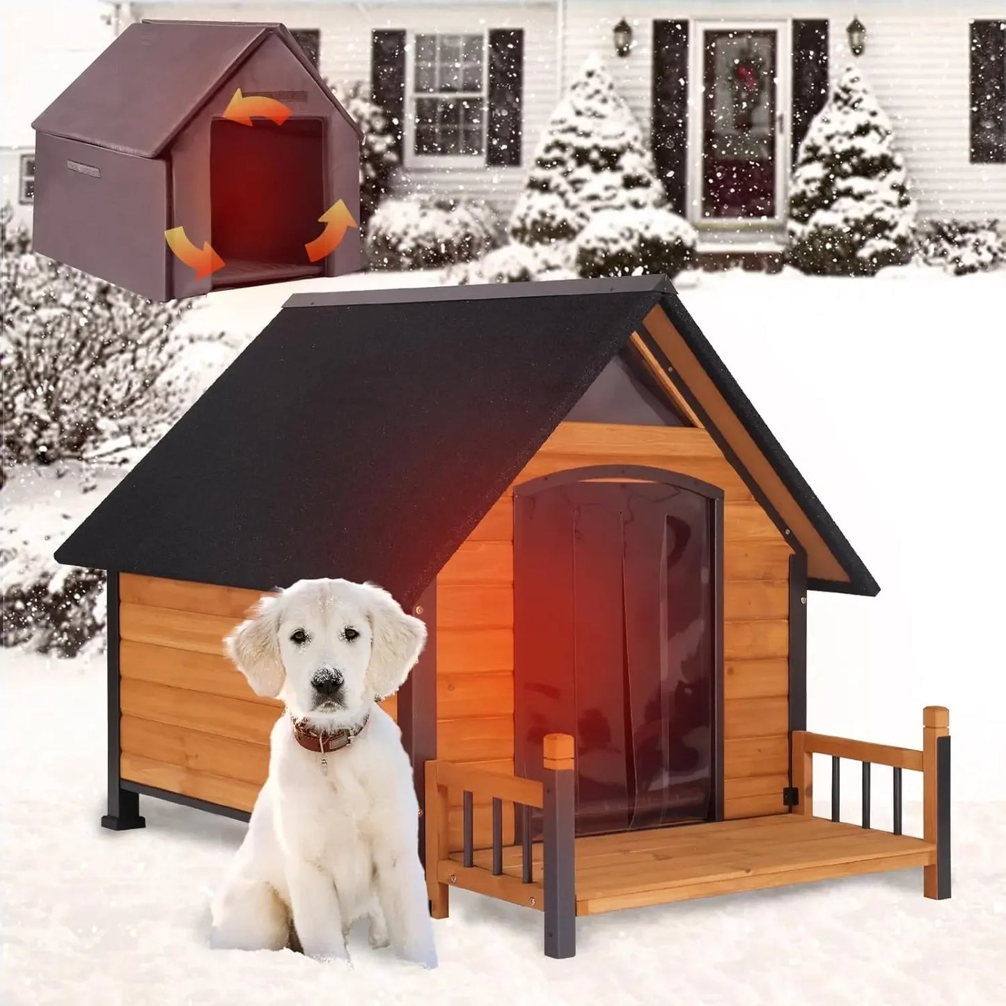 Outdoor Dog House 100% Insulated Dog Kennel with Liner for Winter, Thick Material - insulated liner, metal frame, Waterproof