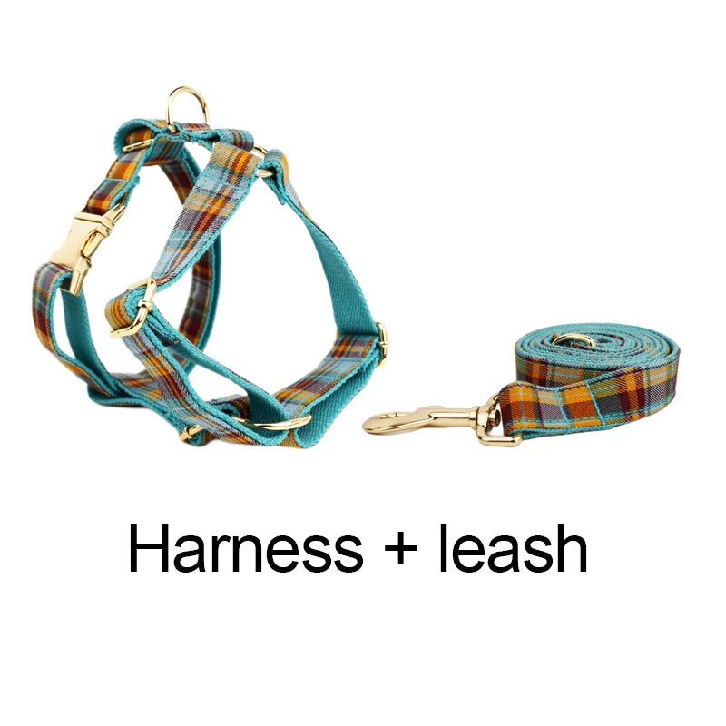 YTYINCN Personalized Dog Collar Leash Harness Bow Set