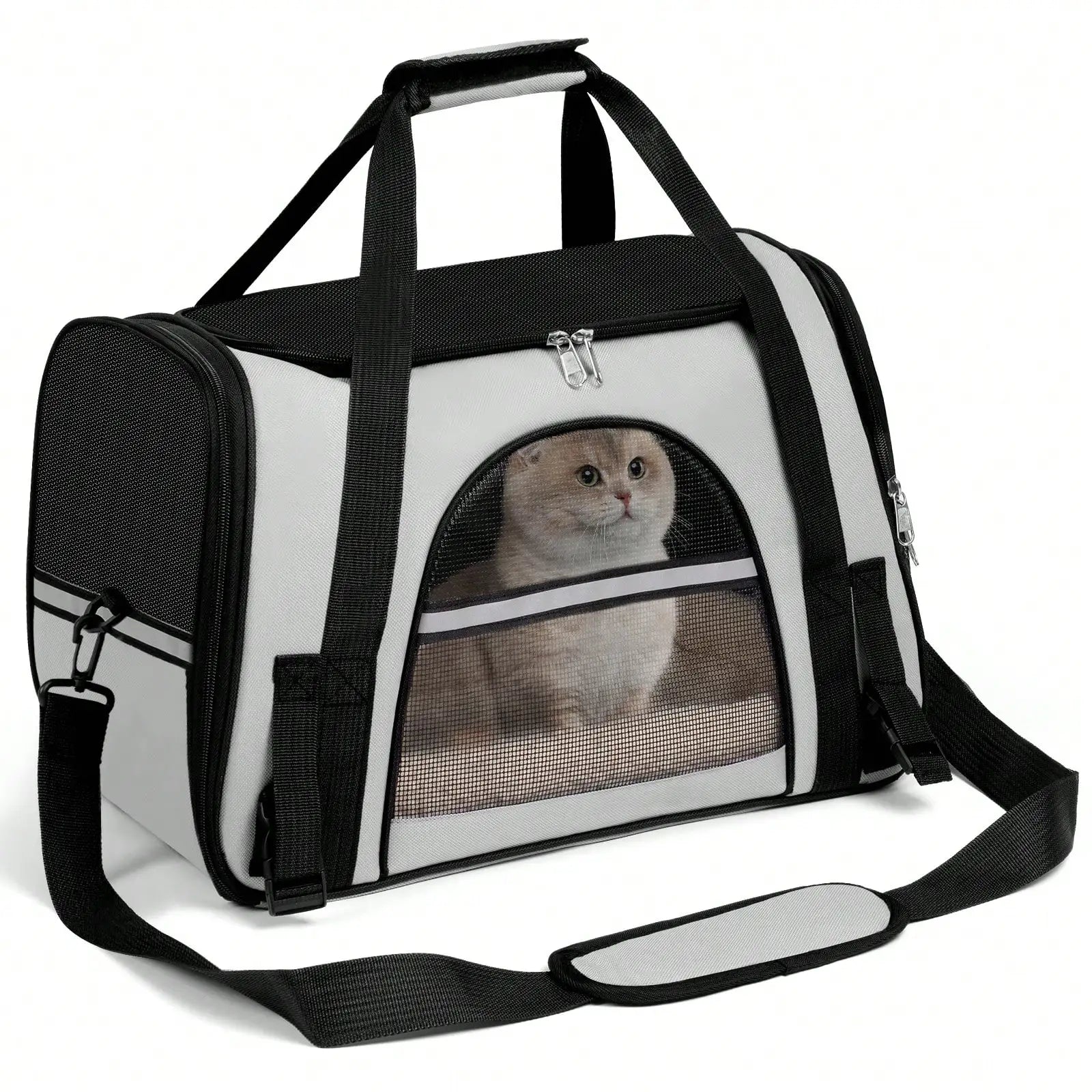 Breathable Pet Carrier Bag Airline Approved Foldable Pet Travel Carrier Secure Anti Escape Zipper Ventilated Spacious Collapsible Cat Dog Carrier Handbag With Shoulder Strap For Small Puppy Kitten Outdoor Car Travel