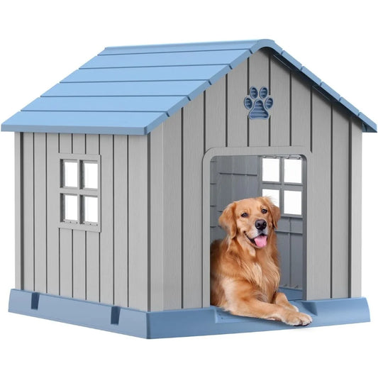 Large Resin Dog House - Indoor & Outdoor Pet Shelter | Water-Resistant, Easy Assembly, Sturdy Dog Kennel with Air Vents
