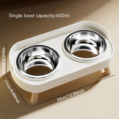Pet cat double bowl feeder, adjustable height cat and dog water dispenser, elevate feeding kitten supplies