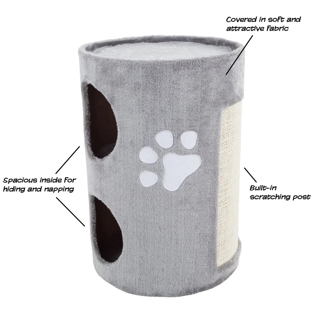 2-Story Cat Condo Double-Hole Space-Saving Scratching Tree Multi-Entrance Lightweight Pet Furniture Indoor Compact Assembled