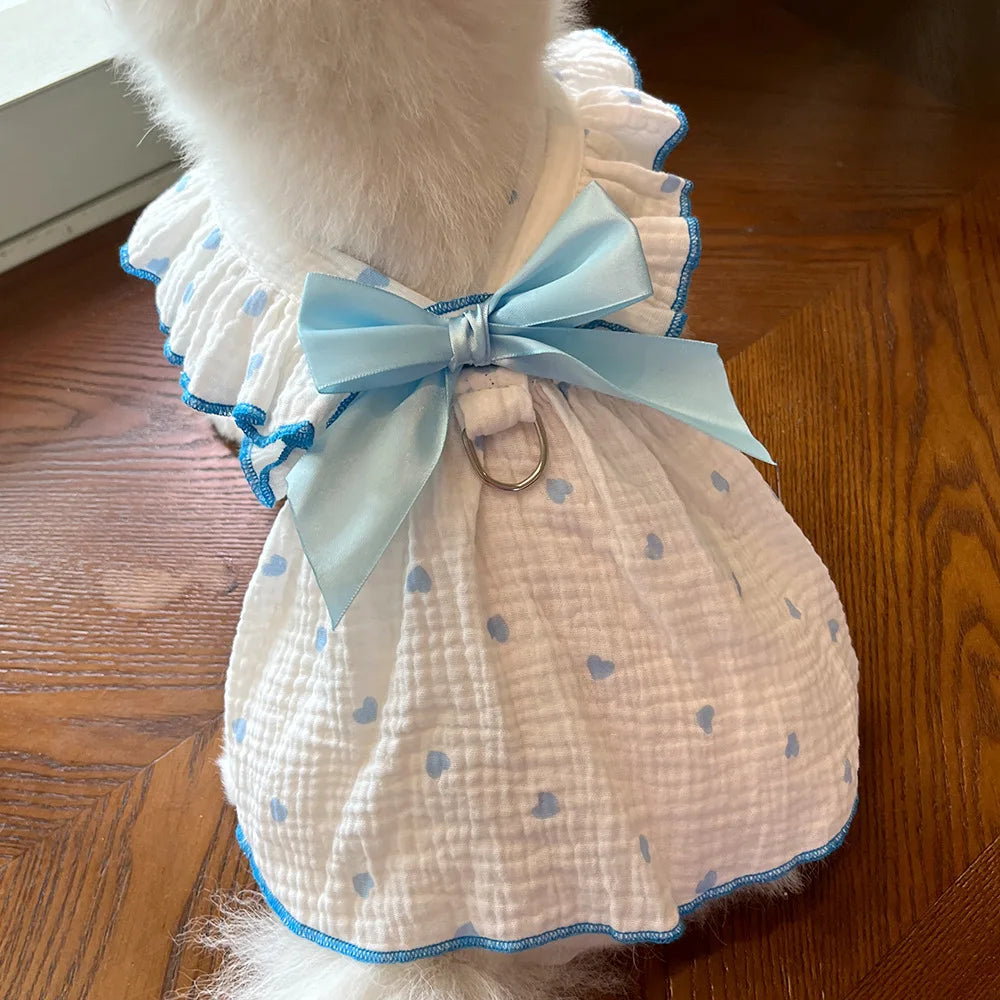 All Seasons Dog Cat Pet Dress Clothes Heart Design Fabric