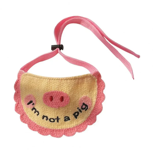 Pet saliva towel with elastic lace up decoration, dog and cat three-dimensional knitting, cute cartoon embroidery saliva towel
