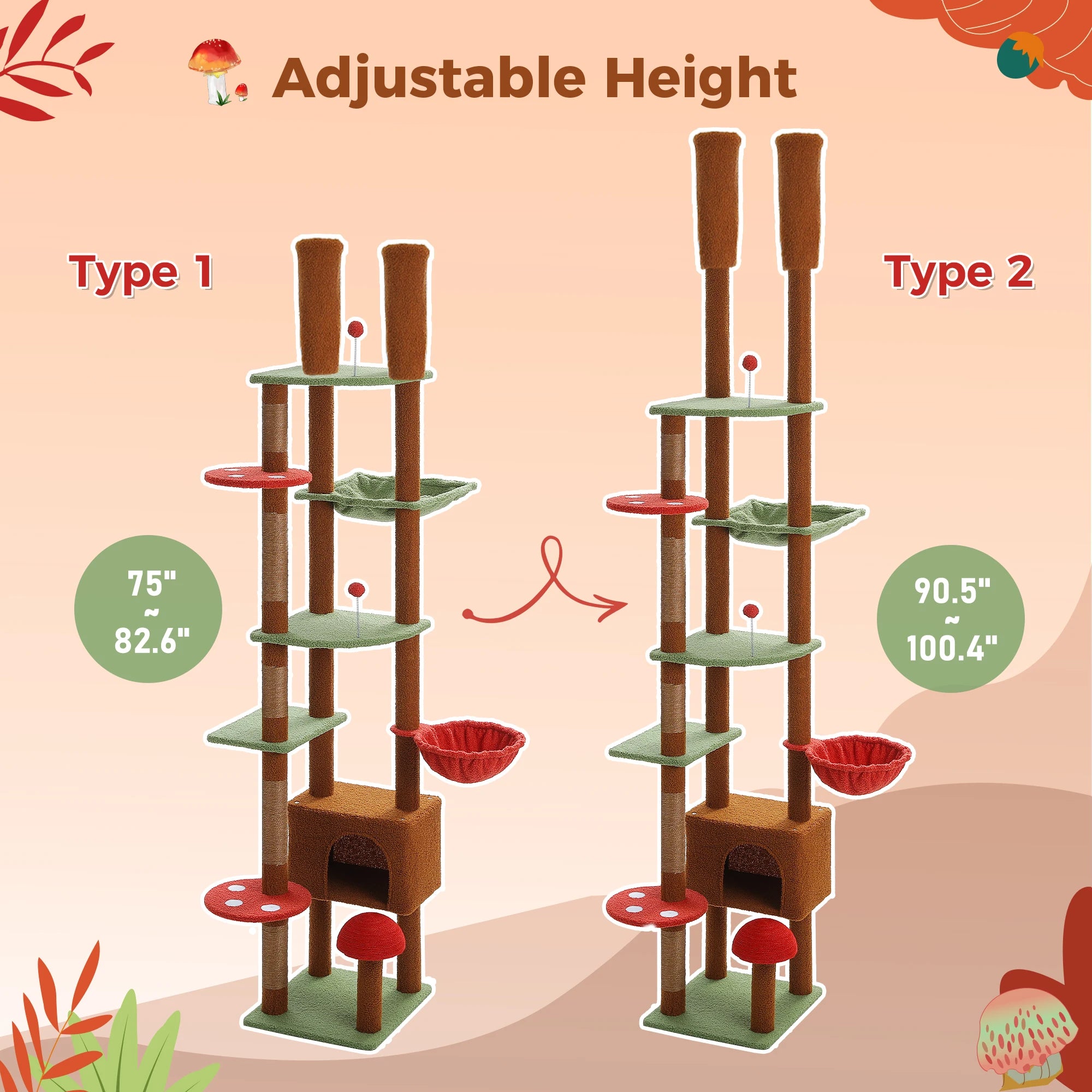 PETEPELACN Floor to Ceiling Cat Tree With Condo Hammock