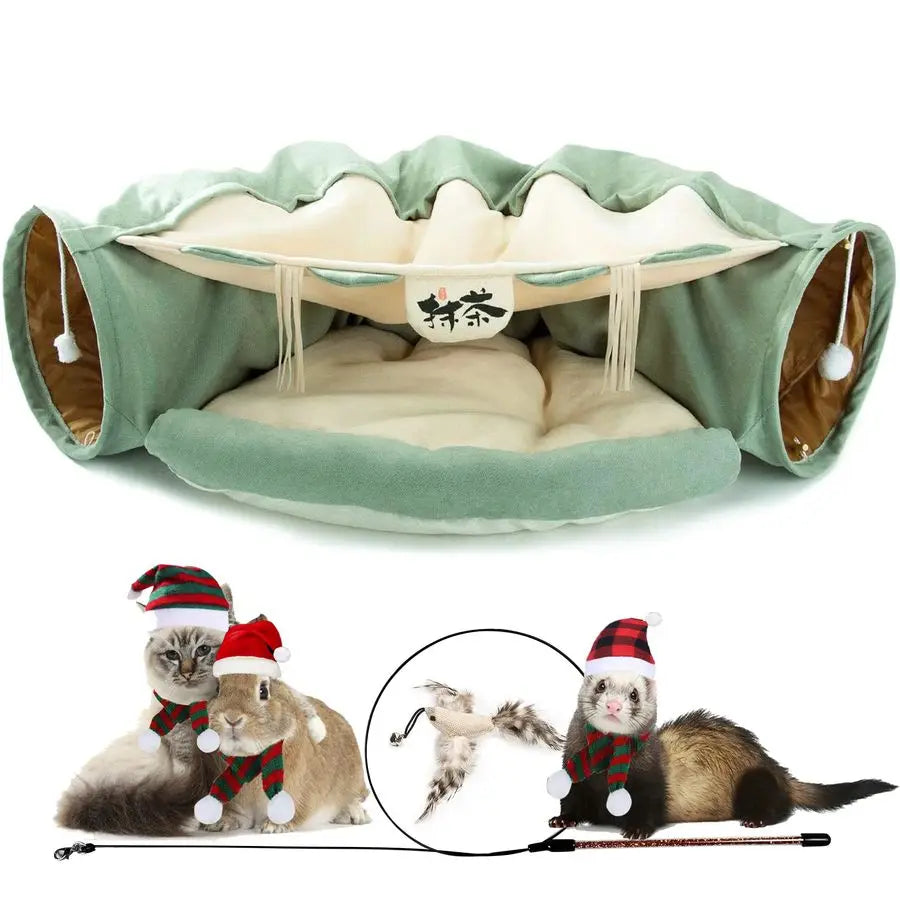 Collapsible Cat Tunnel Toy With Removable Mat 2in1 Design