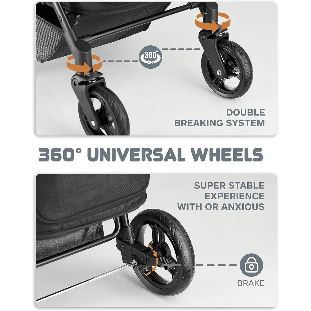 Dog Stroller for Large Dogs, pet Stroller for Medium Dogs Up to 66lbs, All-Terrain with Adjustable Handle & Canopy, Sun S