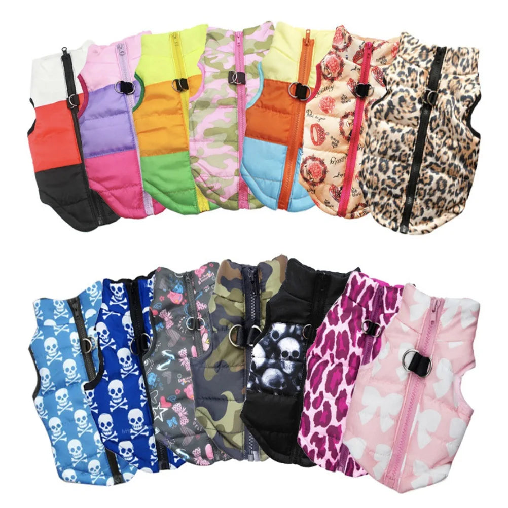 Dog Clothes Winter Camo Skull Butterfly Leopard Vest Coat Warm Pet Hoodie Jacket for Small Medium Dogs  Fashion Puppy Outfit