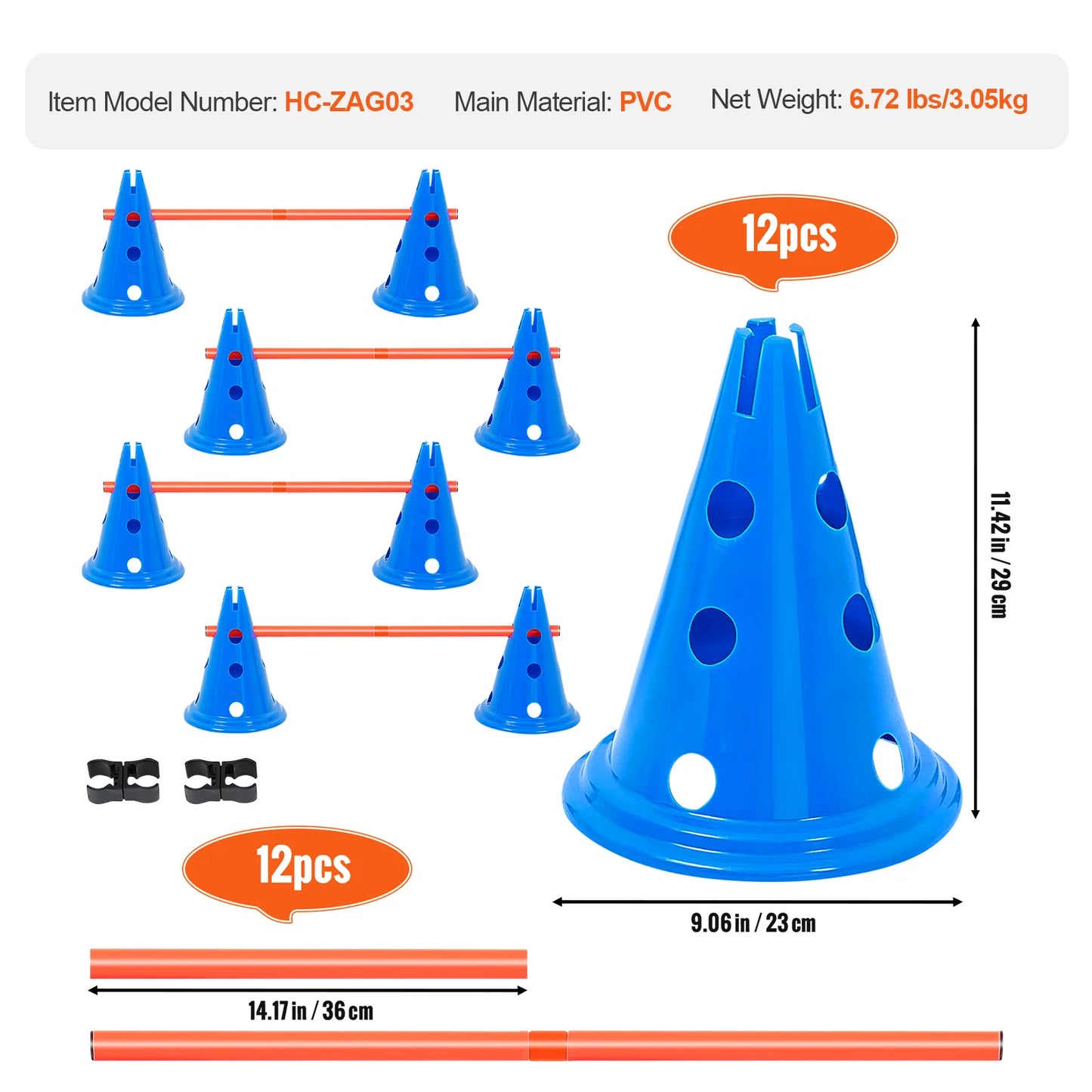 SucceBuy Dog Agility Hurdle Cone Set Agility Training Equipment Height Adjustable Crossbar Puppy Obstacle Course Jump Starter