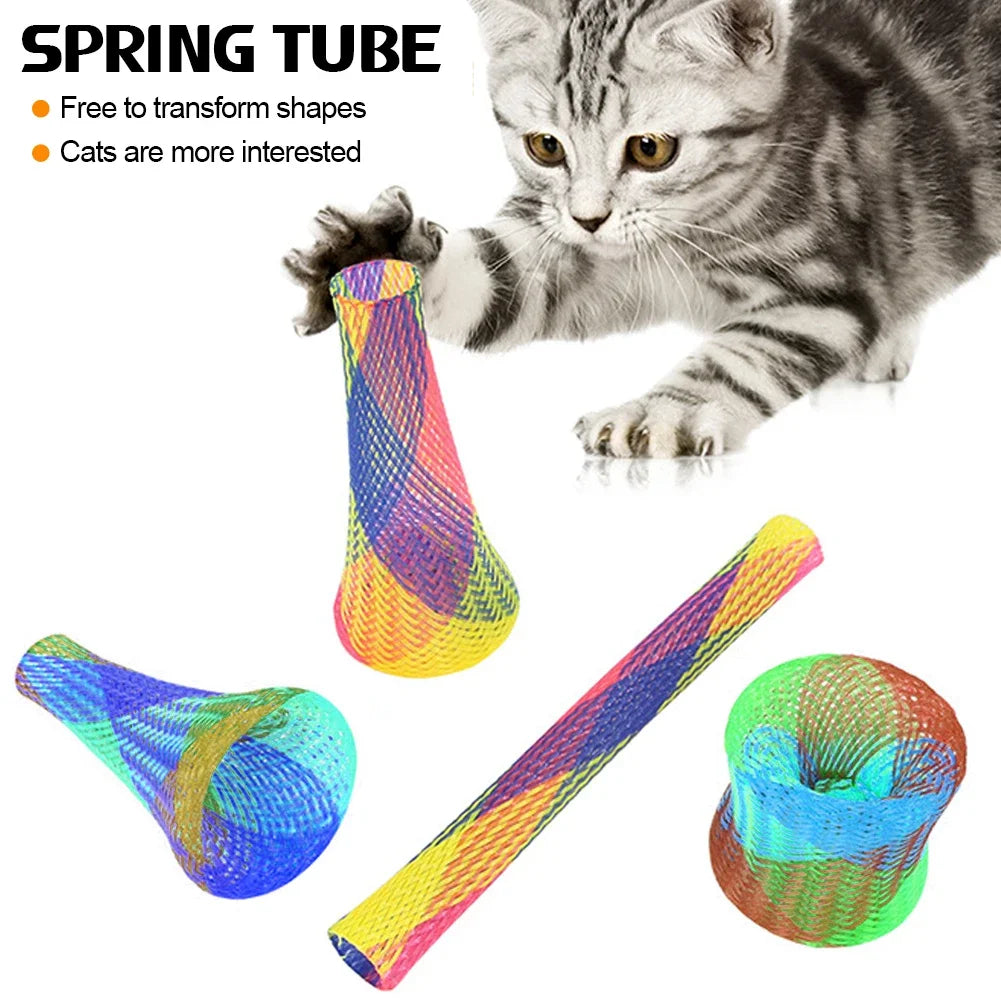 Kitten Cat Spring Toys Set Bouncing Interactive Telescopic Tubes