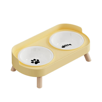Pet cat double bowl feeder, adjustable height cat and dog water dispenser, elevate feeding kitten supplies
