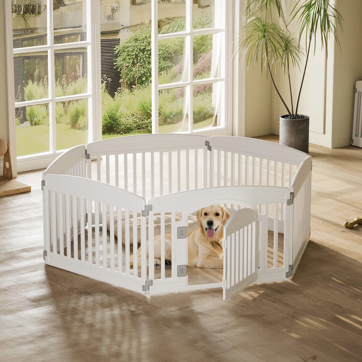 JHK Plastic Dog Playpen 6-Panel Expandable Fence For Medium Dogs