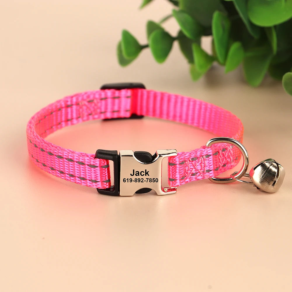 Free personalized kitten collar, engraved with pet dog's name, anti-lost, suitable for cats and small dogs, adjustable