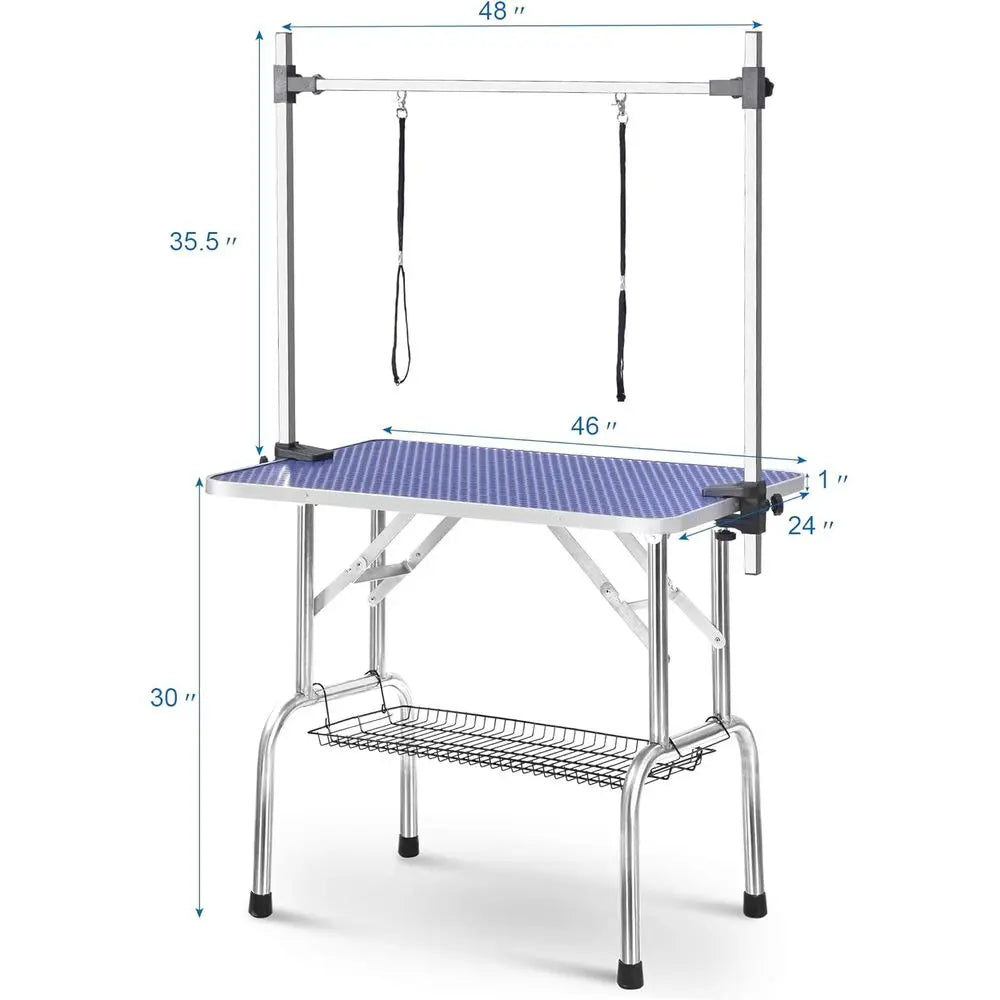 Dog Grooming Table With Adjustable Arm And Storage Stainless Steel