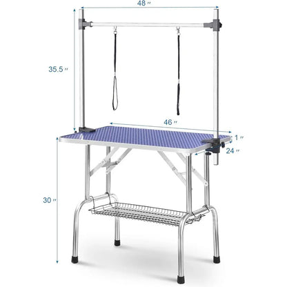 Dog Grooming Table With Adjustable Arm And Storage Stainless Steel