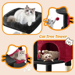 44 Inch Cat Tree Tower with Sisal Scratching Posts Hammock Condo for Indoor Cats Kittens Play Black Red