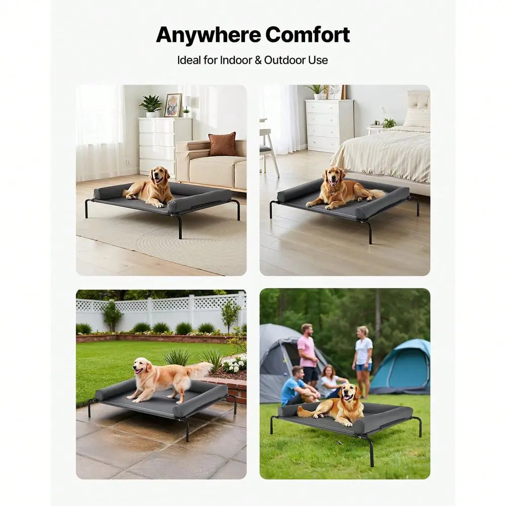 Portable Raised Dog Cot Bed With Washable Pillow Indoor Outdoor
