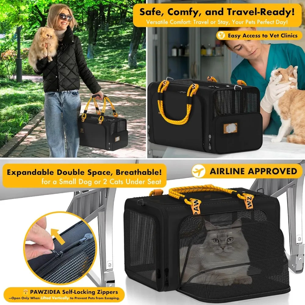 Double Pet Stroller with 2 Detachable Carriers, Portable Dog Crate for Car Travel & TSA-Approved Expandable Cat Carrier