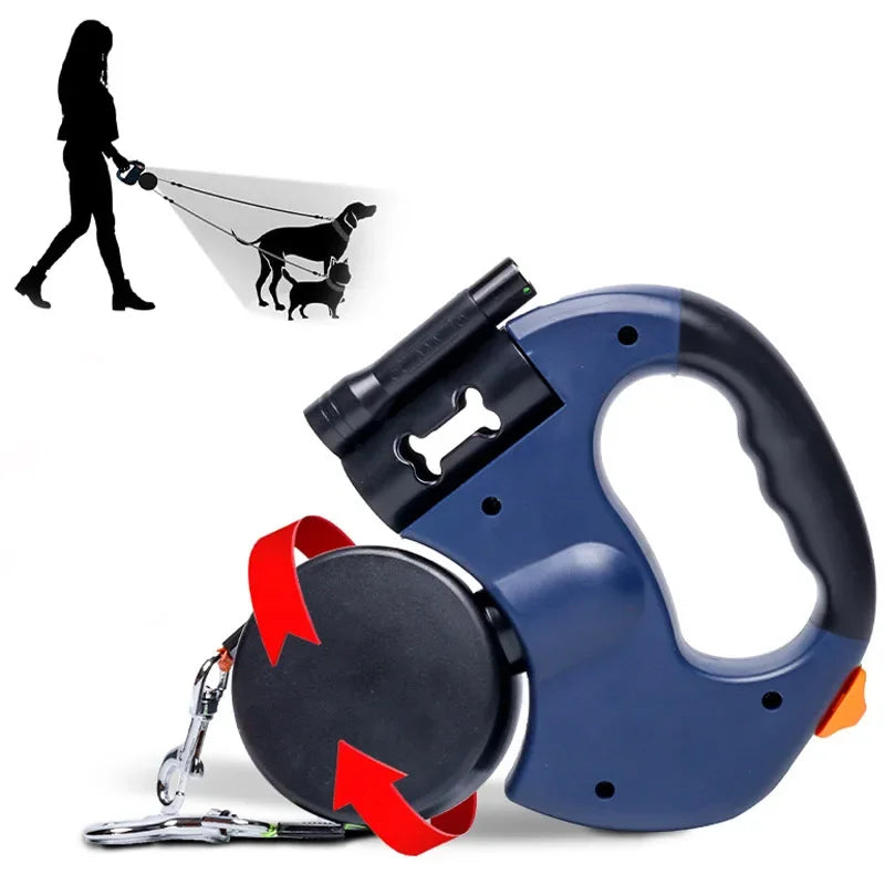 Hign Concerned 3in1 Retractable Dog Leash With Flashlight Dispenser