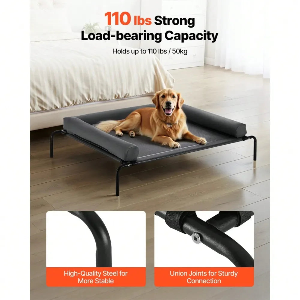 Portable Raised Dog Cot Bed With Washable Pillow Indoor Outdoor