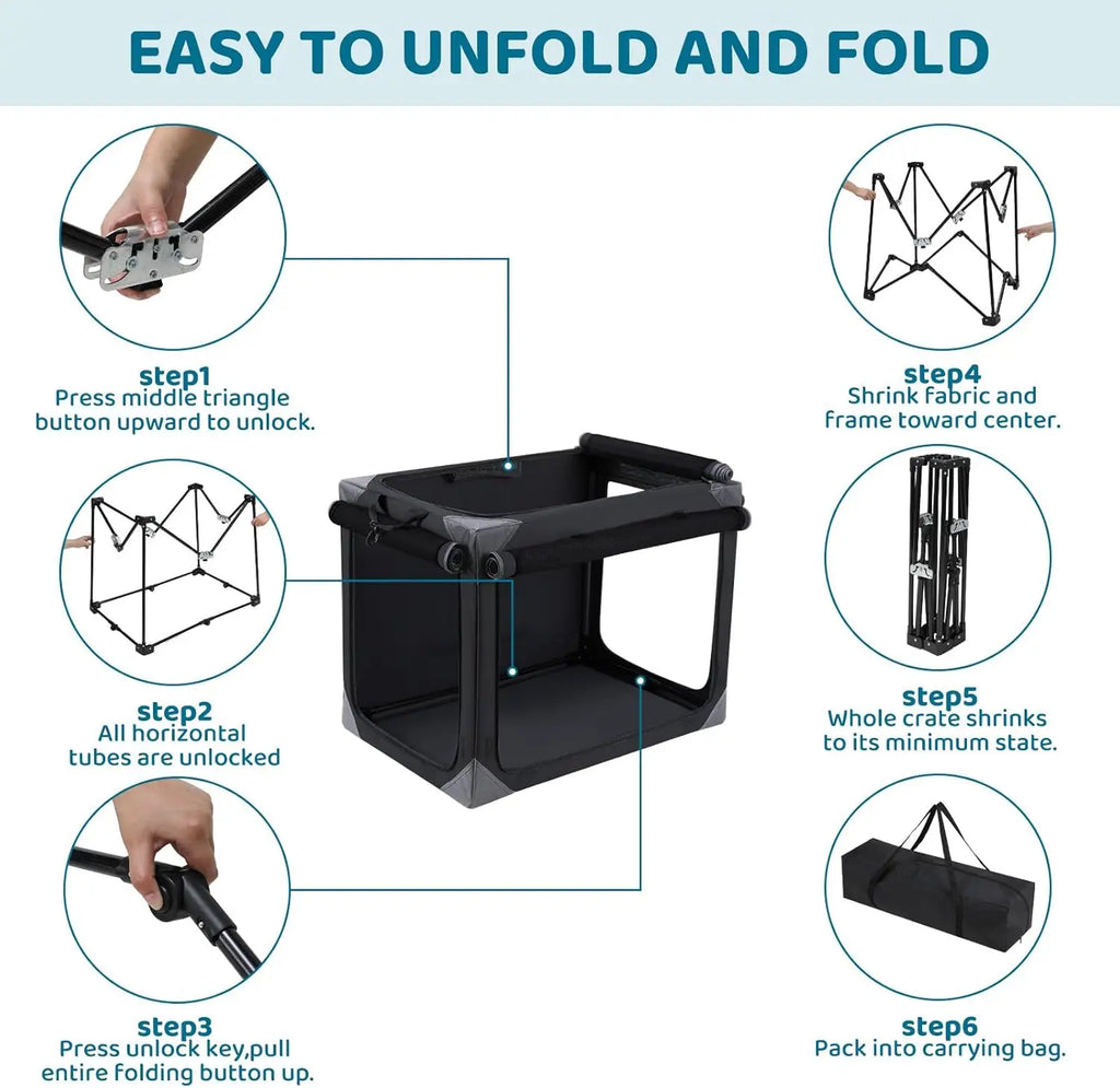 Collapsible Dog Crate, 36/42" Outdoor Travel Dog Crate, Portable Fabric Cover Kennel by Iron Pipe Dog Crate w/4 Mesh Windows