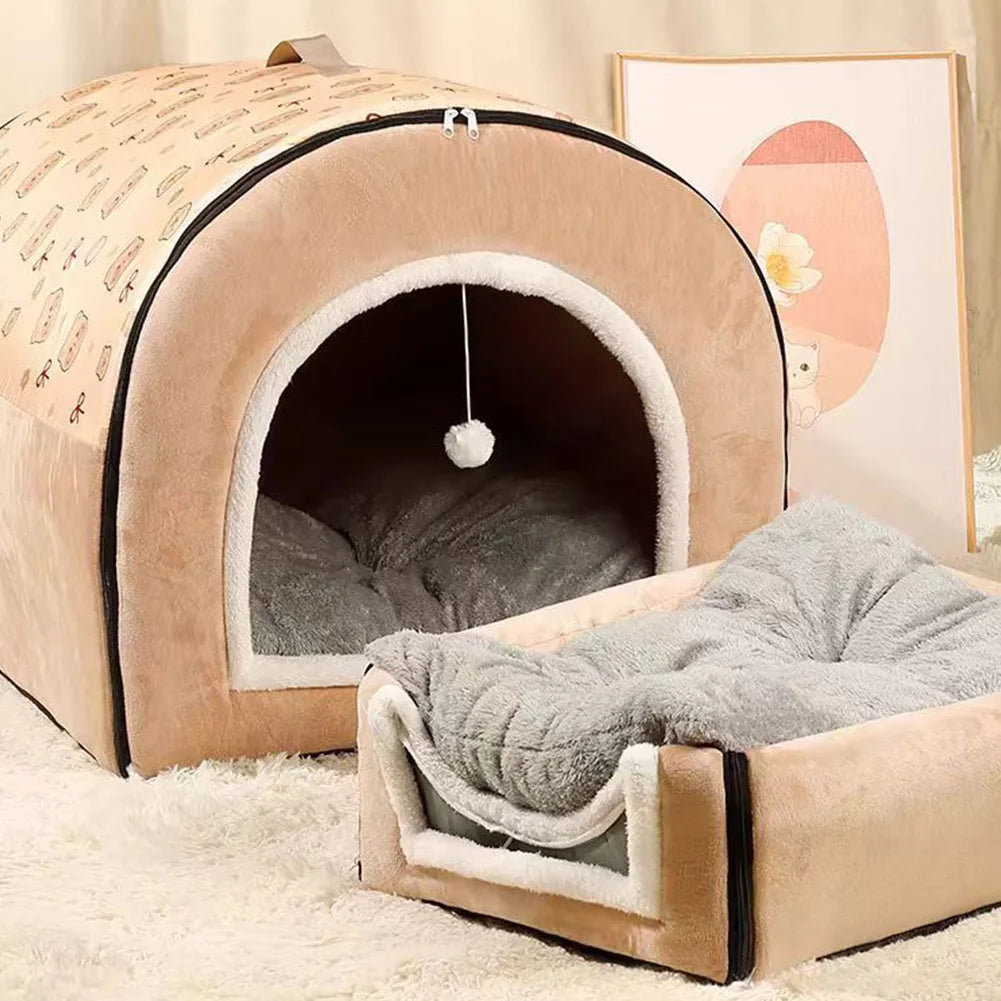 APWIKOGERCN Cat Cave Bed With Removable Cushioned Pillow