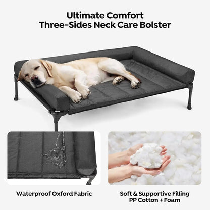 Cooling Elevated Dog Bed Add Removable Waterproof Bolster Cushion Mat, Raised Pet Cot with Breathable Teslin Mesh,