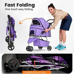 3 Wheels Pet Stroller Dog Cat Cage Jogger Stroller or Medium Small Dogs Cats olding Travel Carrier with Cup Holder, Waterproo De
