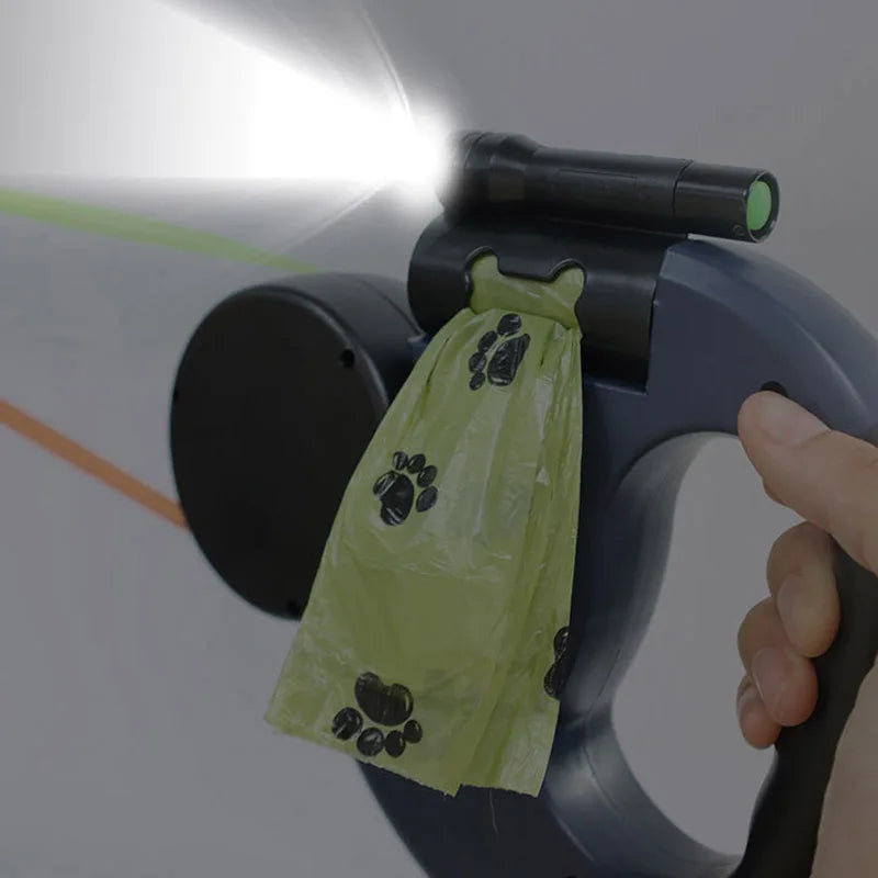 Hign Concerned 3in1 Retractable Dog Leash With Flashlight Dispenser