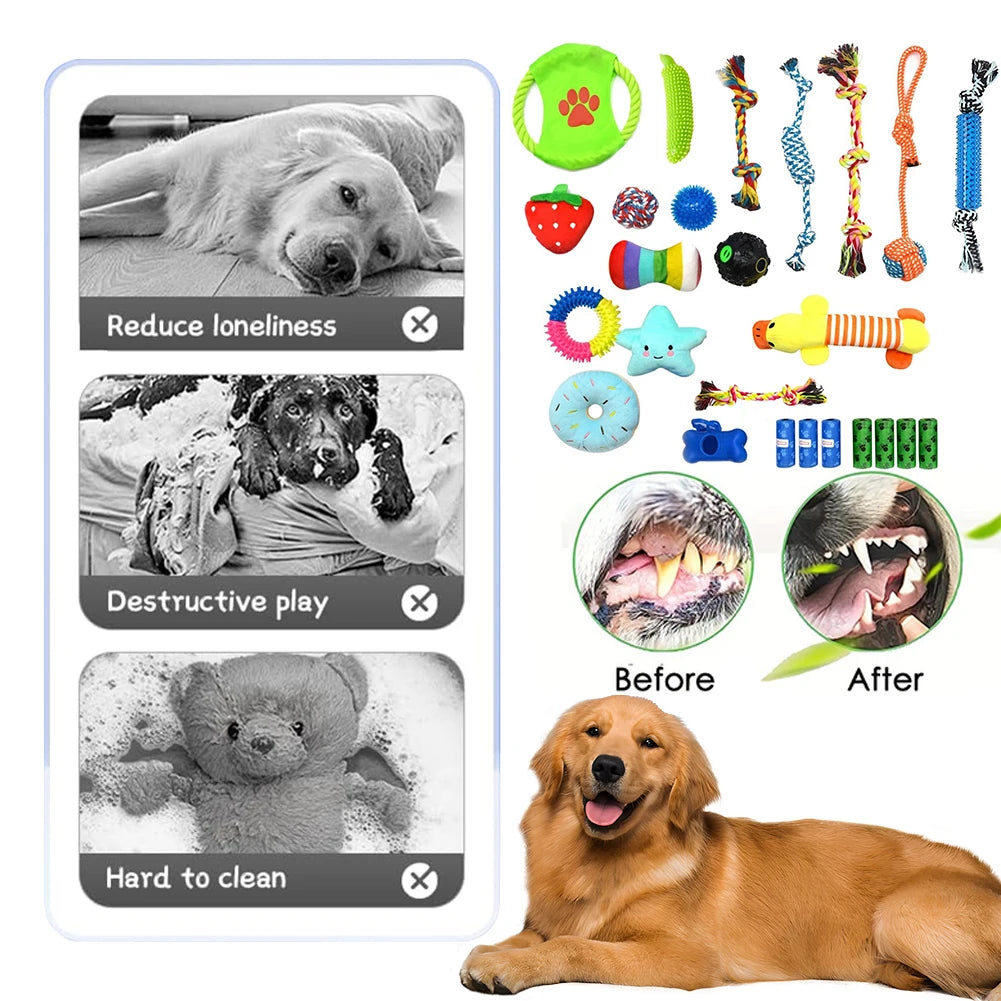 Shunmaii 25 Pack Dog Rope Toys Squeaky Treat Balls