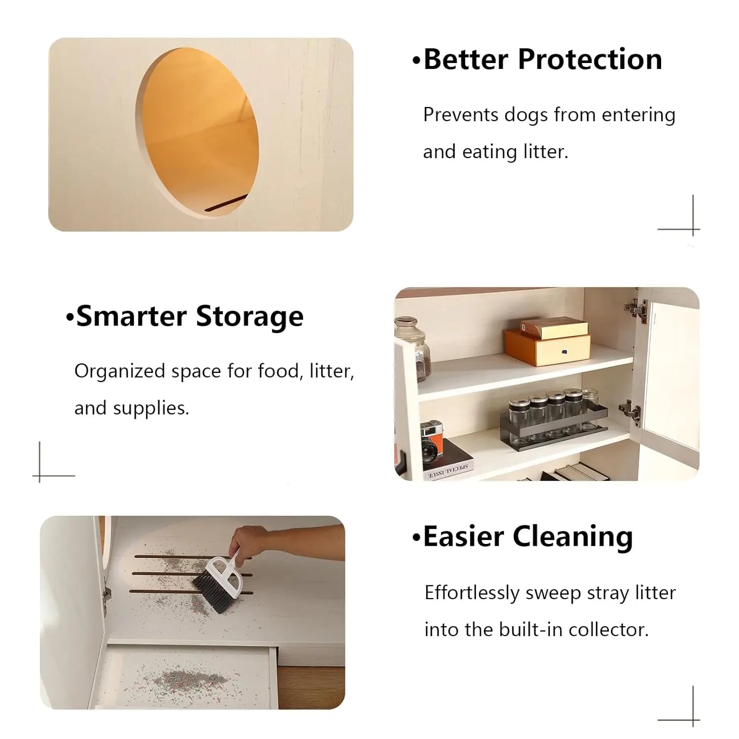 71" Dog Proof Cat Litter Box Enclosure, Litter Collector & Outlet, LED Cabinet for Self Cleaning Box, White, Custom