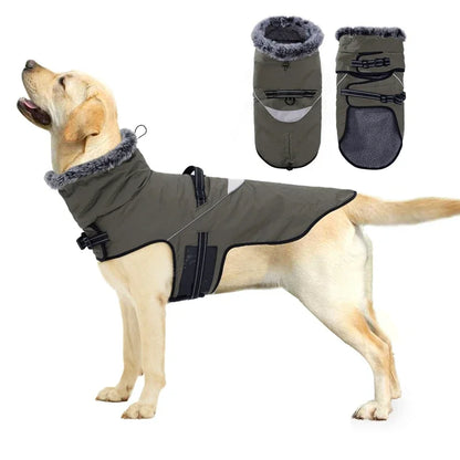 Winter Dog Jacket Puppy Warm Coat With Harness for Small Large Dogs Fur Collar Clothes Waterproof Labrador French Bulldog Outfit