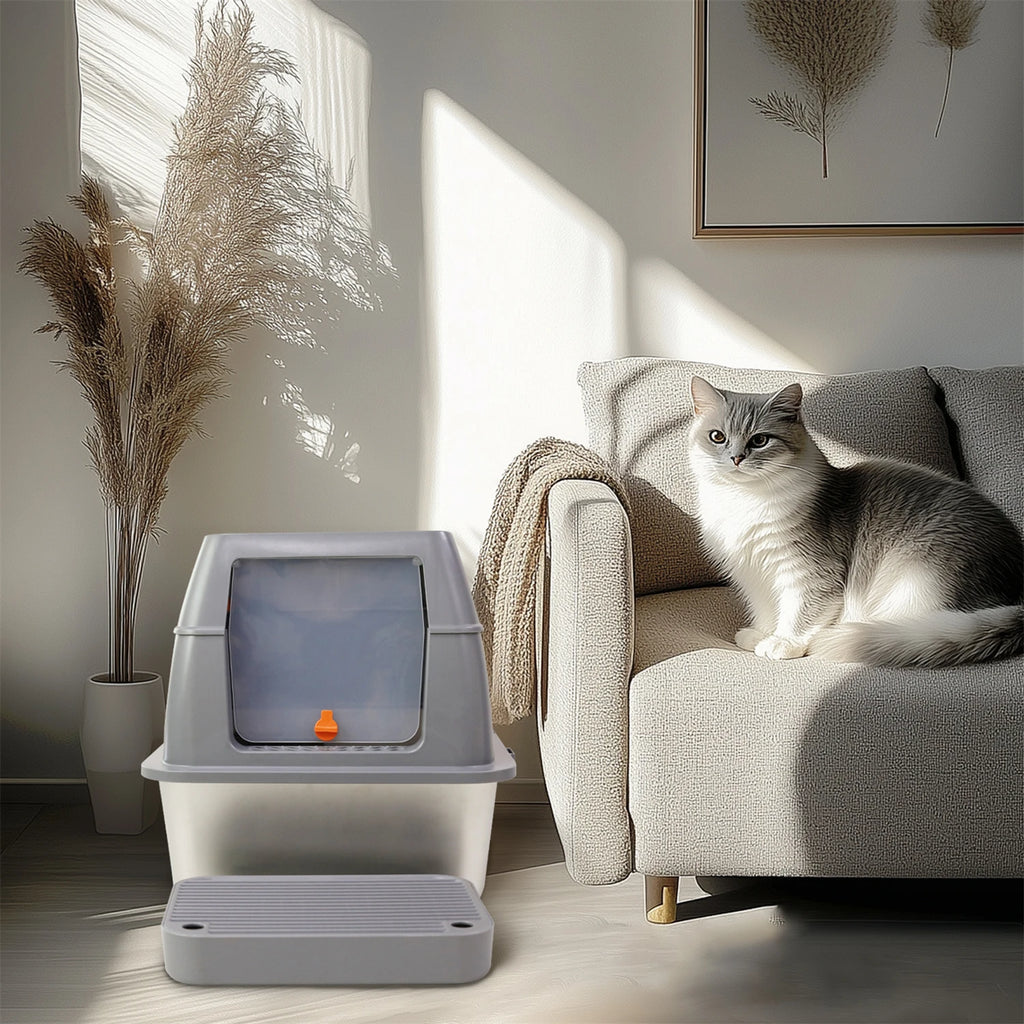Stainless Steel Enclosed Cat Litter Box With Lid And High Walls